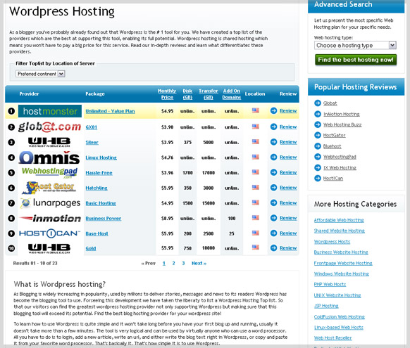 WordPress Hosting Search Tool