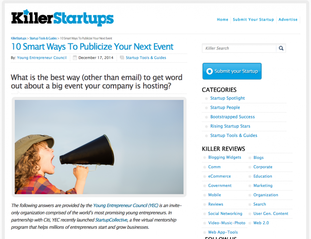 John Rampton on Killer Startups - 10 Smart Ways To Publicize Your Next Event